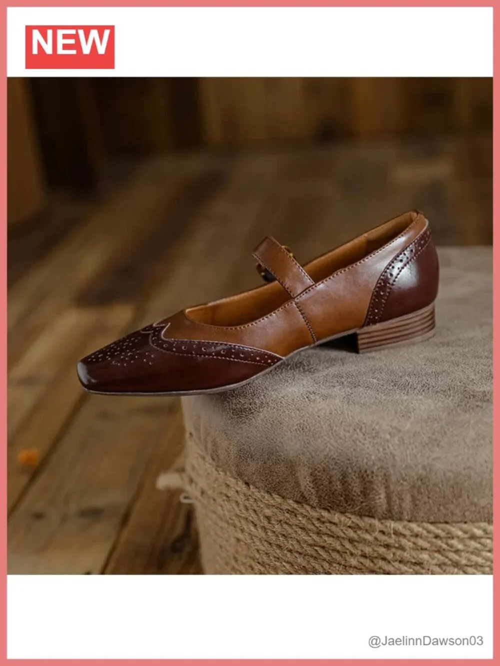 Women's Mary Jane Leather Flats Square Toe Slip On Vintage Low Heel